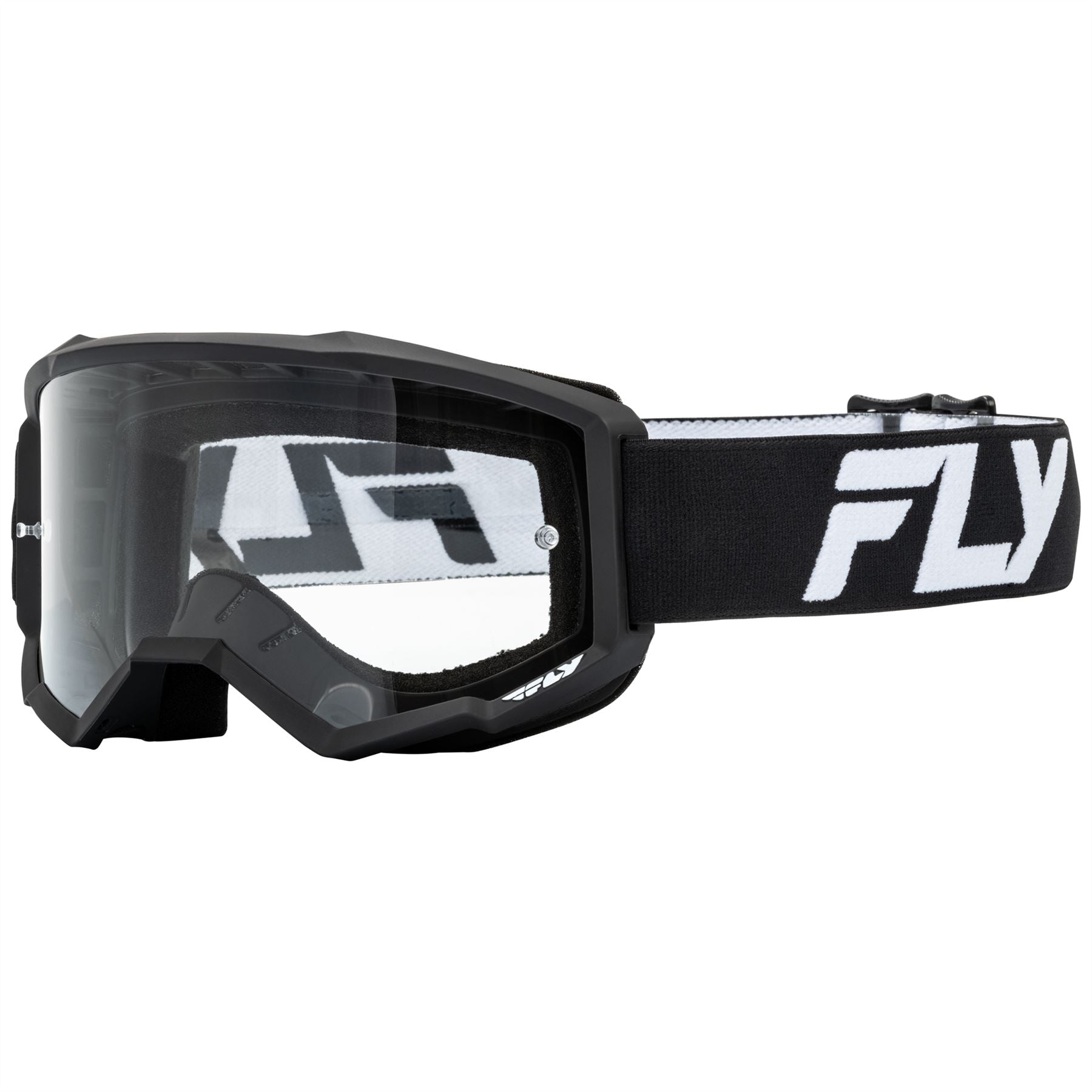 Fly Racing 2025 Focus Motocross Goggles Black White with Clear Lens